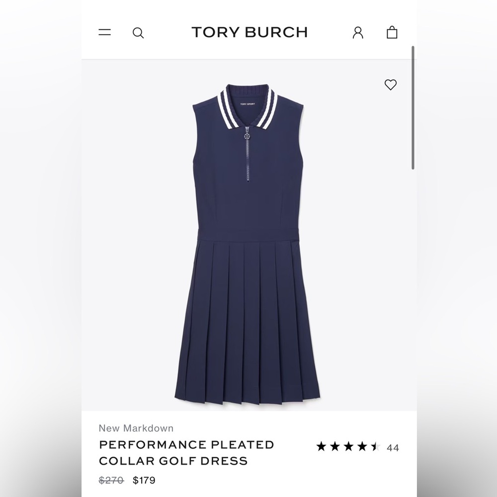 Tory Sport PERFORMANCE PLEATED COLLAR GOLF DRESS Navy Pleated Dress